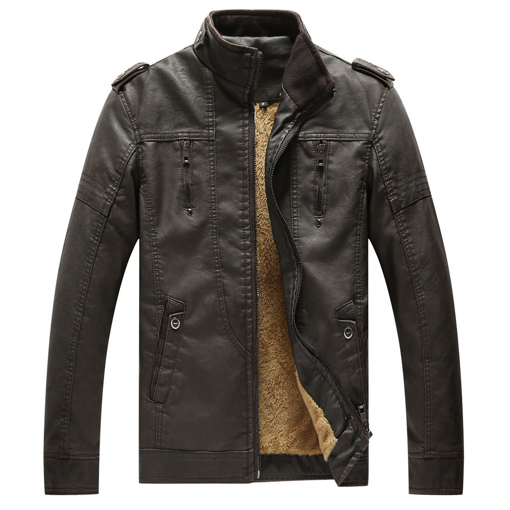 Men Collar Neck Zipper Leather Jacket C3532JPJK