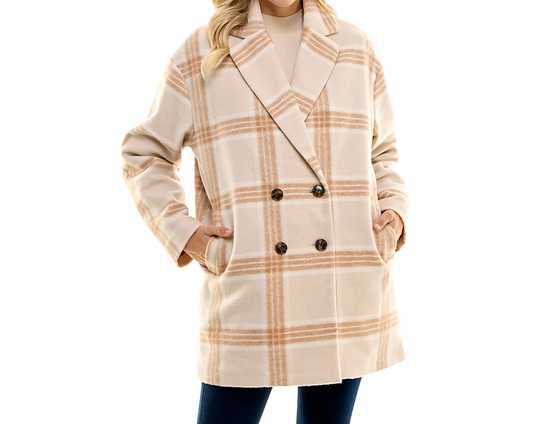 Women's Brushed Twill Plaid Coat, Sizes XS-3X