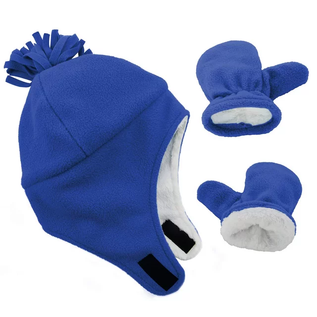 Baby Toddler Winter Hat and Glove Set Sherpa Lined Warm Fleece Earflap Beanie Hat ZB127