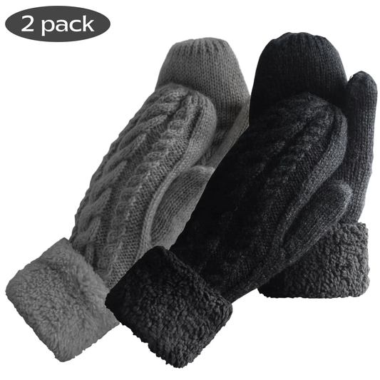 Women Warm Lining Mittens- Cozy Knit Thick Cold Weather Gloves 2Piece Set ZB119