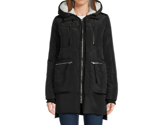 Women's Puffer Coat with Faux Sherpa Lined Hood