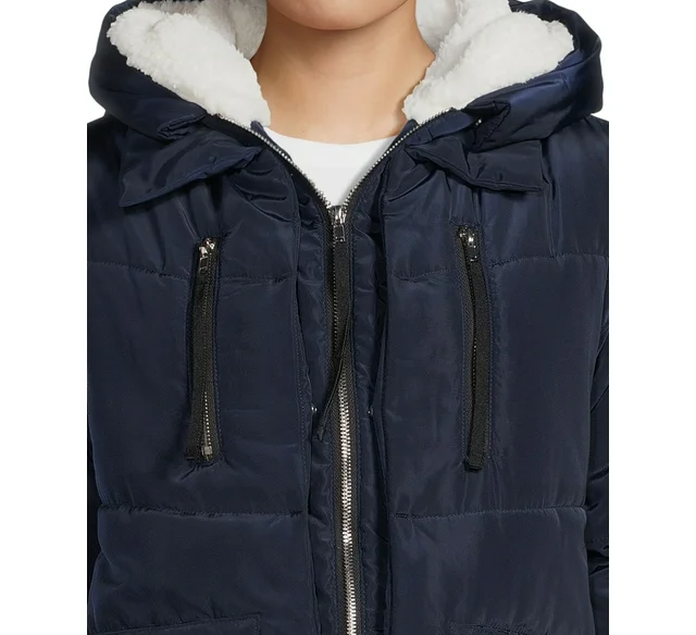 Women's Puffer Coat with Faux Sherpa Lined Hood