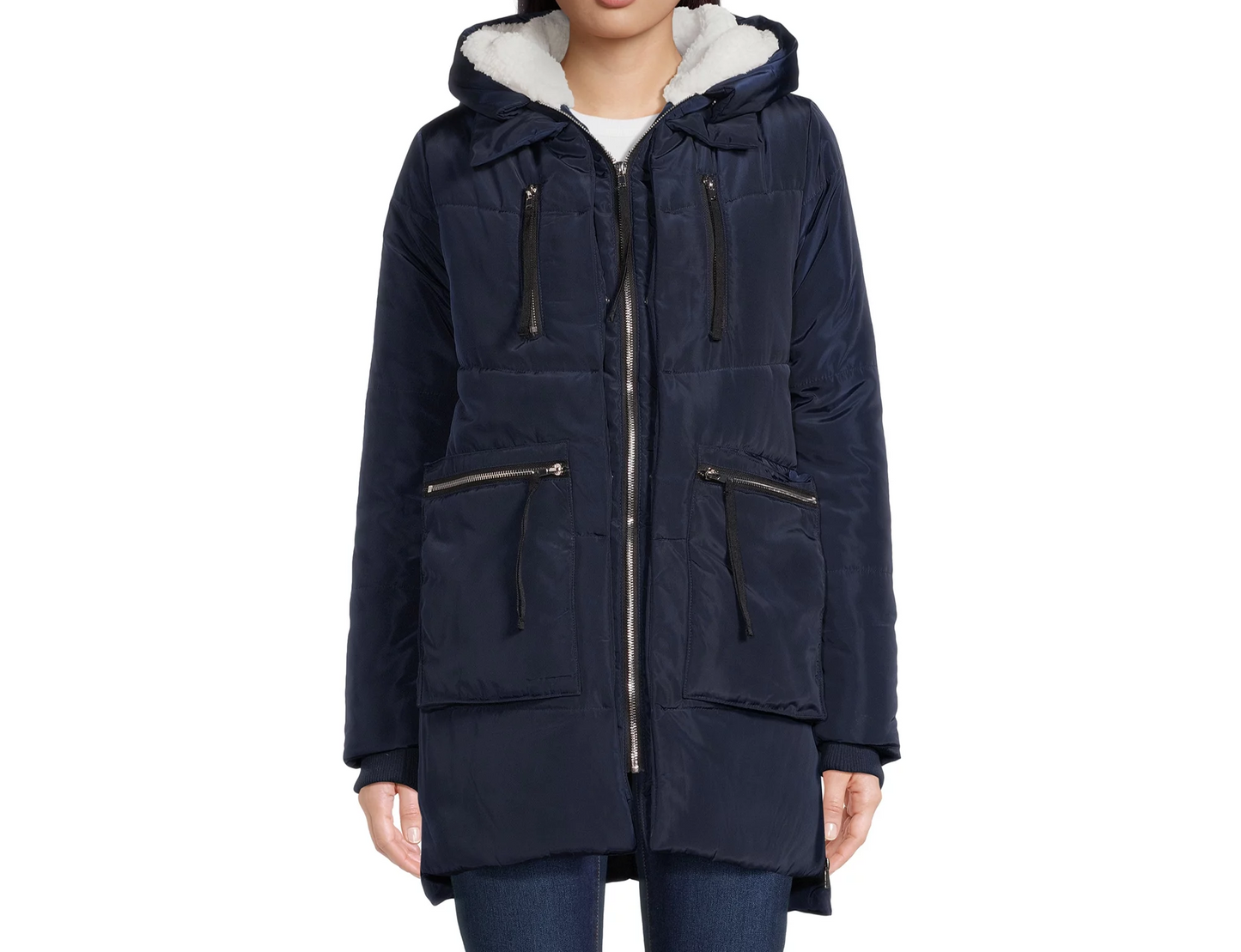 Women's Puffer Coat with Faux Sherpa Lined Hood