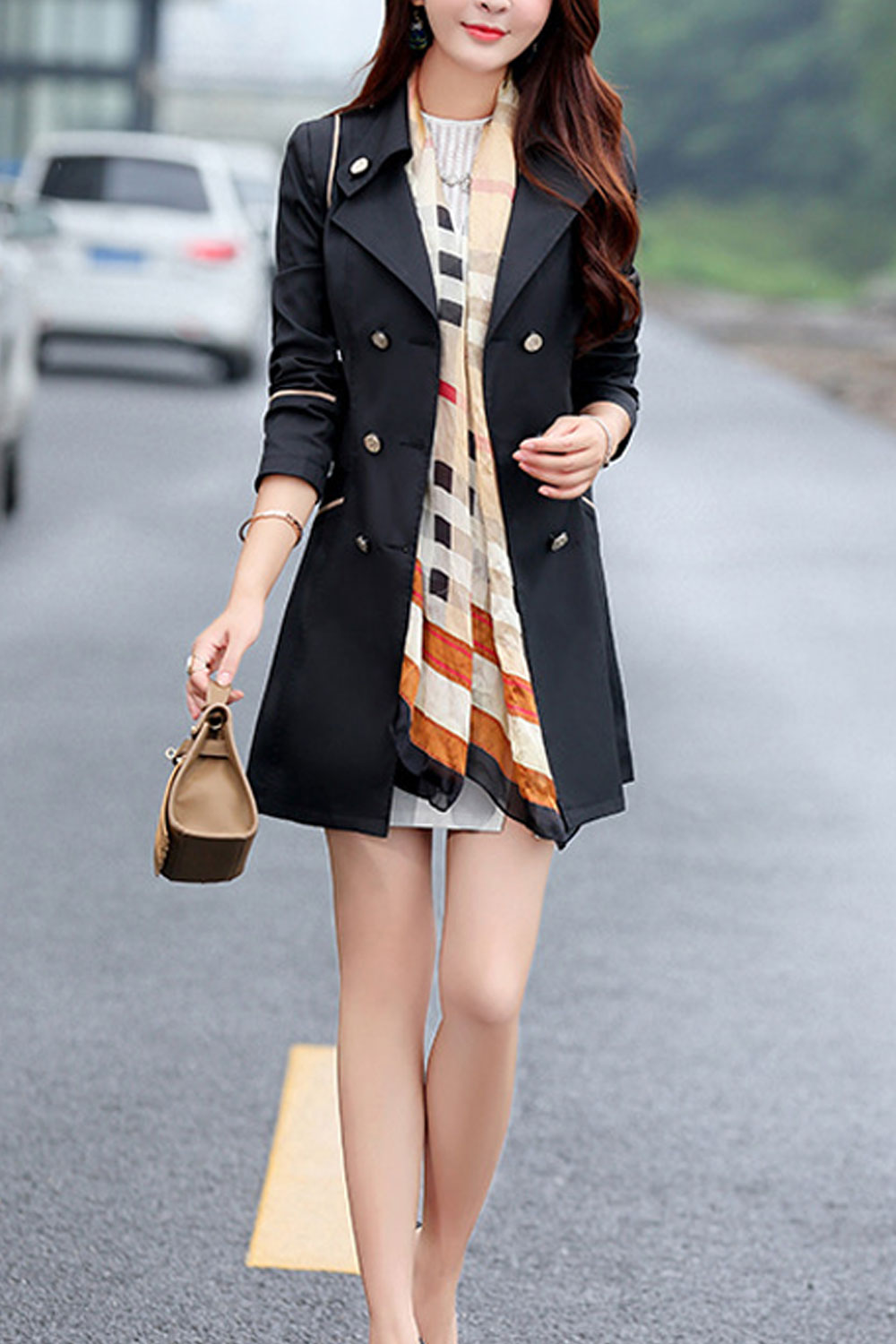 Women Long Sleeve Elegant Solid Colored Button Decorated Warm Coat - WCT29072