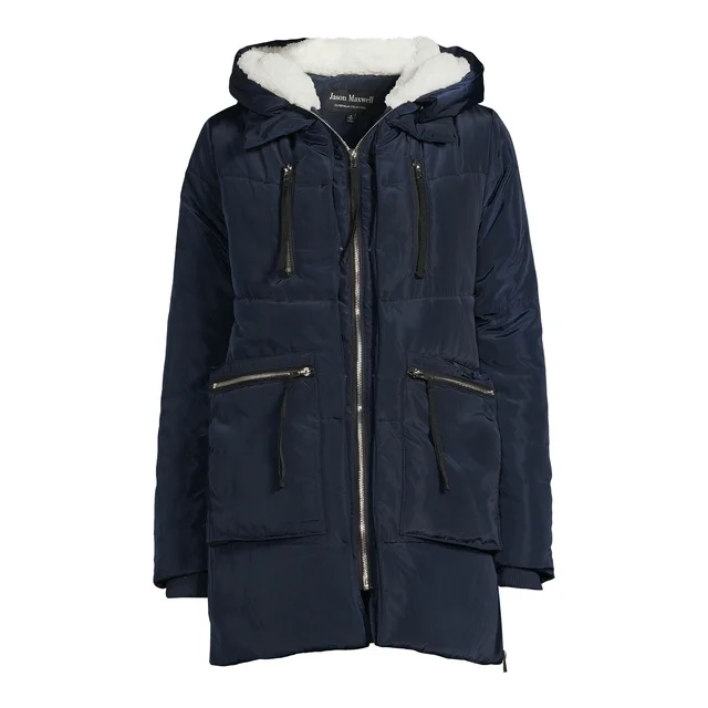 Women's Puffer Coat with Faux Sherpa Lined Hood