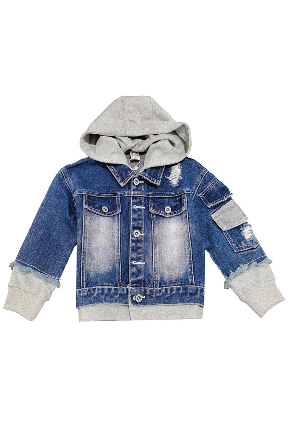 Kids Boys Winter Fashionable Pockets Designed Drawstring Hooded Simple Button Closure Restful Cuff Denim Jacket - KBJ114660