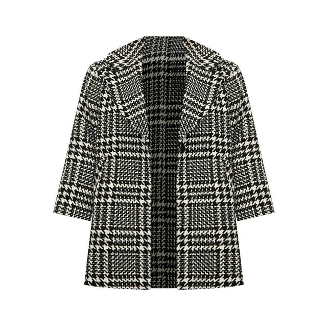 Women's Plus Size Front button closure Houndstooth Coat