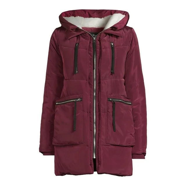 Women's Puffer Coat with Faux Sherpa Lined Hood