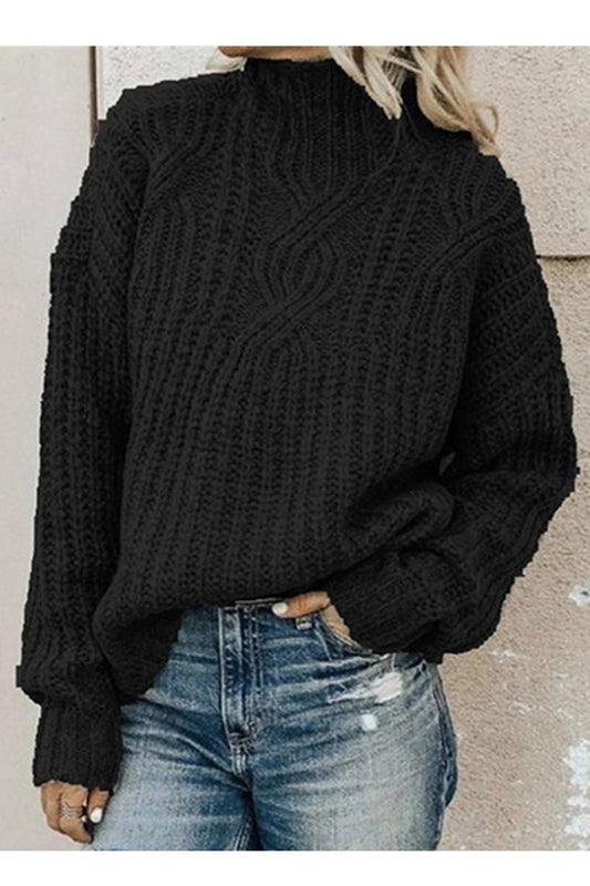 Women Loose Long Sleeve Turtle Neck Solid Color Sweater - WST87781