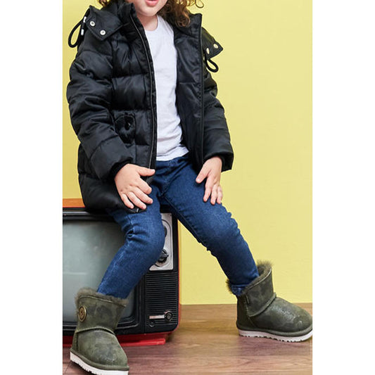 Kids Girls Cute Letter Print Warm Zipper Padded Jacket - KGJC42009