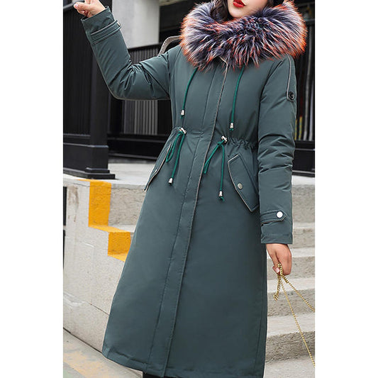 Women Back Slit Loose Long Padded Winter Jacket - WJC23665