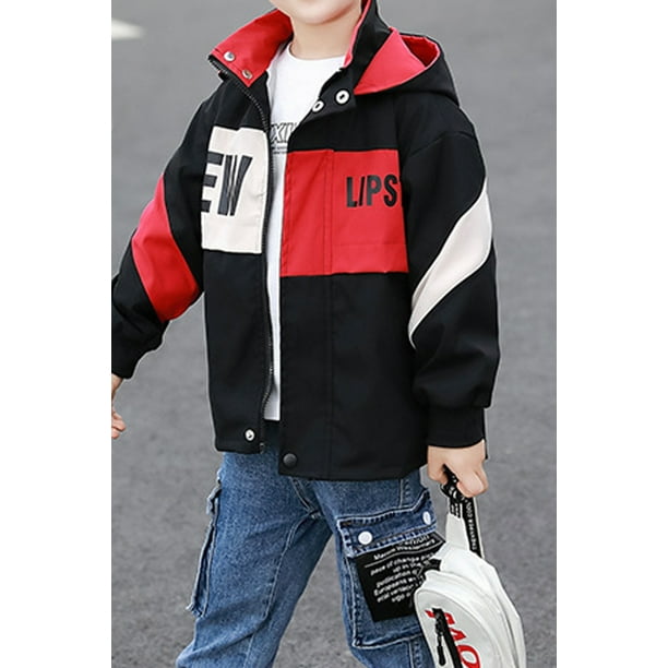 Kids Boys Graphic Design Hat Neck Flap Pocket Warm Casual Jacket - KBJ90559