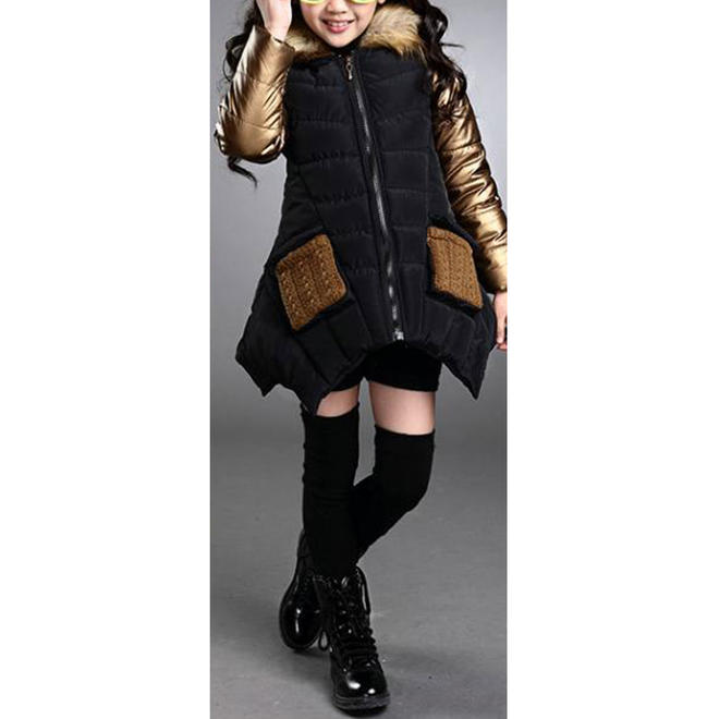 Its a thick fancy jacket for kids baby girls to be worn for parties or functions at school. It has fancy fluffy hairs making a huge collar covering the shoulders and attached with long zipper - C3267TCKGJK