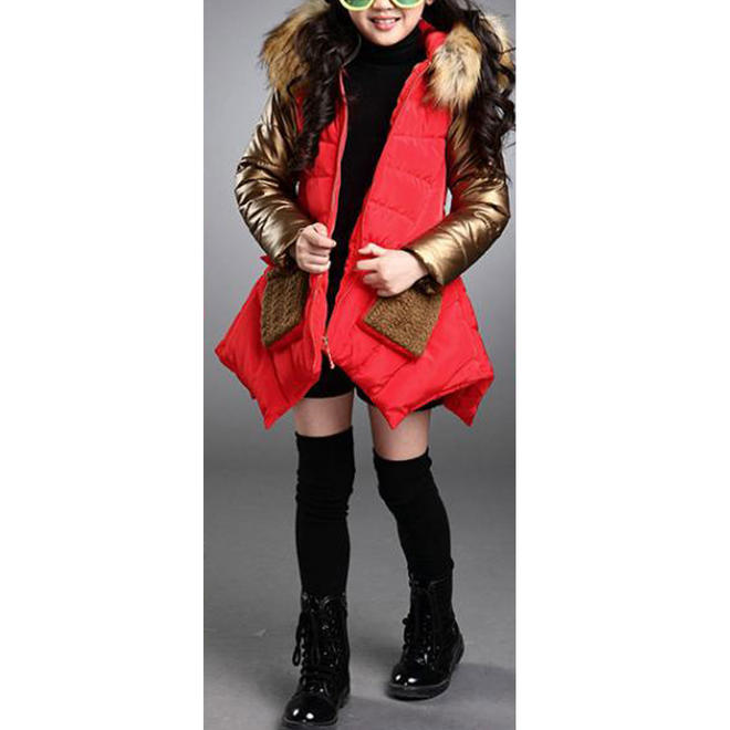 Its a thick fancy jacket for kids baby girls to be worn for parties or functions at school. It has fancy fluffy hairs making a huge collar covering the shoulders and attached with long zipper - C3267TCKGJK