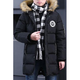 Kids Boys Tremendous Letter Pattern Hooded Neck Thick Long Sleeve Pockets Styled Zipper Closure Warm Padded Jacket - KBJC33811