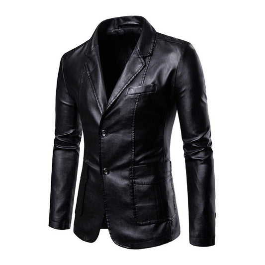 Men Slim Button Up Leather Jacket - MJC15301