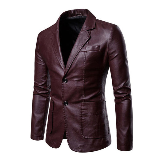 Men Slim Button Up Leather Jacket - MJC15301