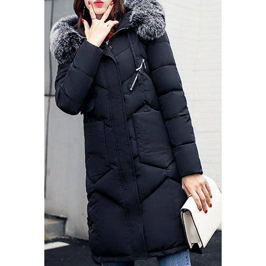 Women Drawstring Warm Padded Loose Winter Jacket - WJC23741