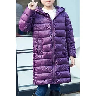 Kids Girls Loose Fit Long Zipper Cotton Padded Jacket - KGJC42202