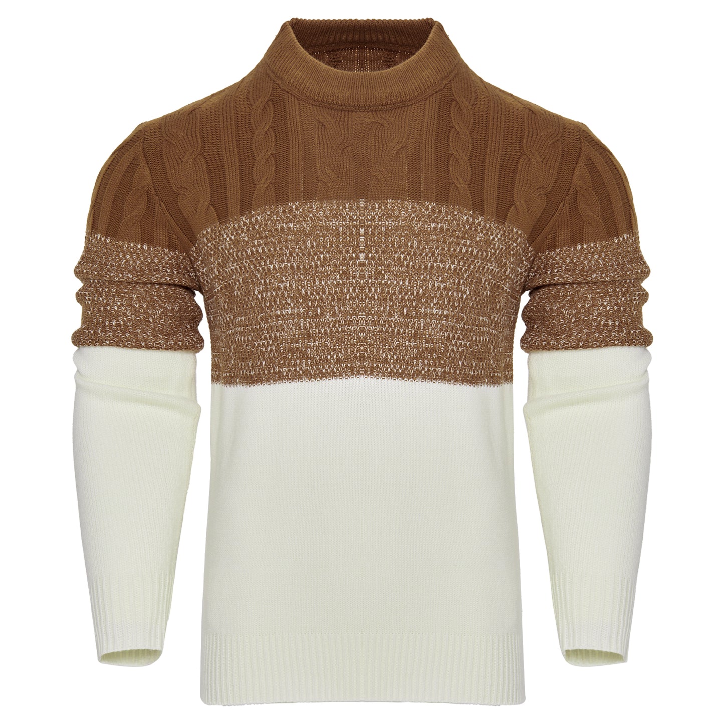 Men's Casual Color Block Long Sleeve Cable Knit Pullover Sweater