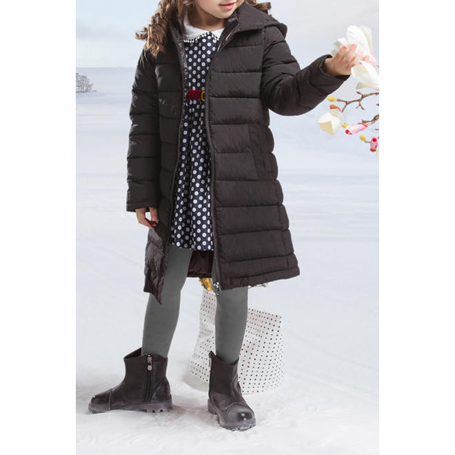 Kids Girls Long Sleeve Thick Solid Pattern Zipper Closure Padded Jacket - KGJC42131
