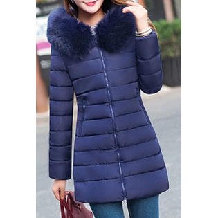 Women Cozy Wind Breaker Lightweight Elegant Fluffy Hood Neck Solid Colored Padded Jacket - WJC23422