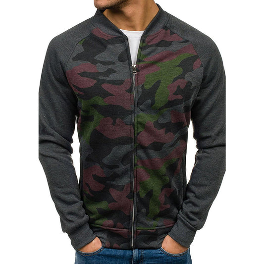 Men Small Collar Camouflage Printed Hoodie    C4197JPC