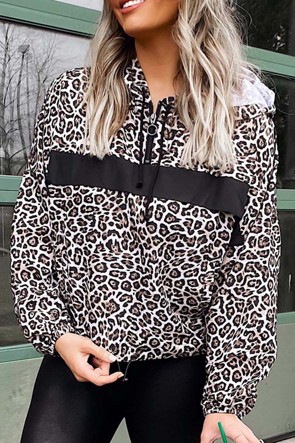 Women Stylish Leopard Printed Loose Style Long Sleeve Charming Hoodie - WH86584