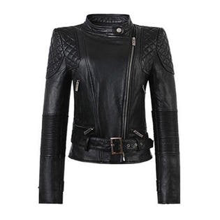 Women Beautiful Pleated Sleeves Leather Jacket - WJC23163