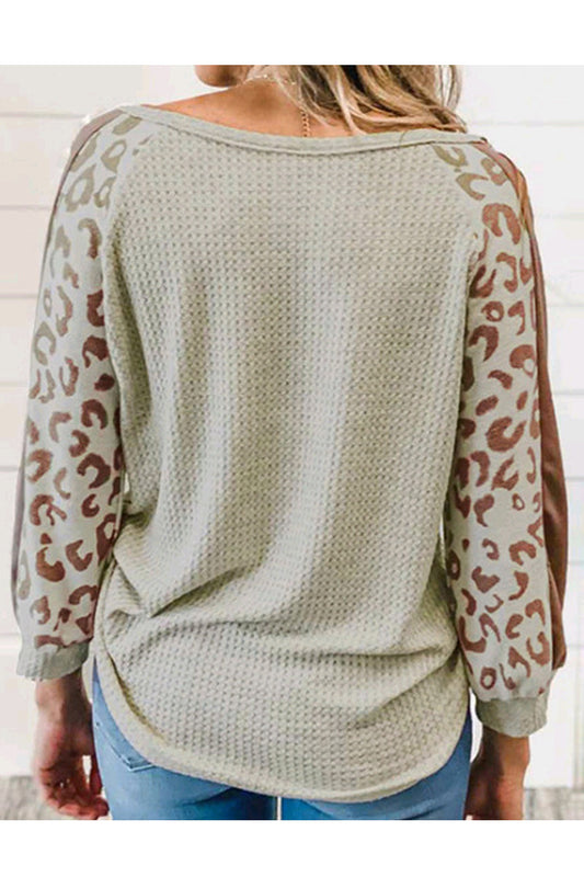 Women Stylish Irregular Neck Leopard Printed Sleeve Sweatshirt - WSS87370