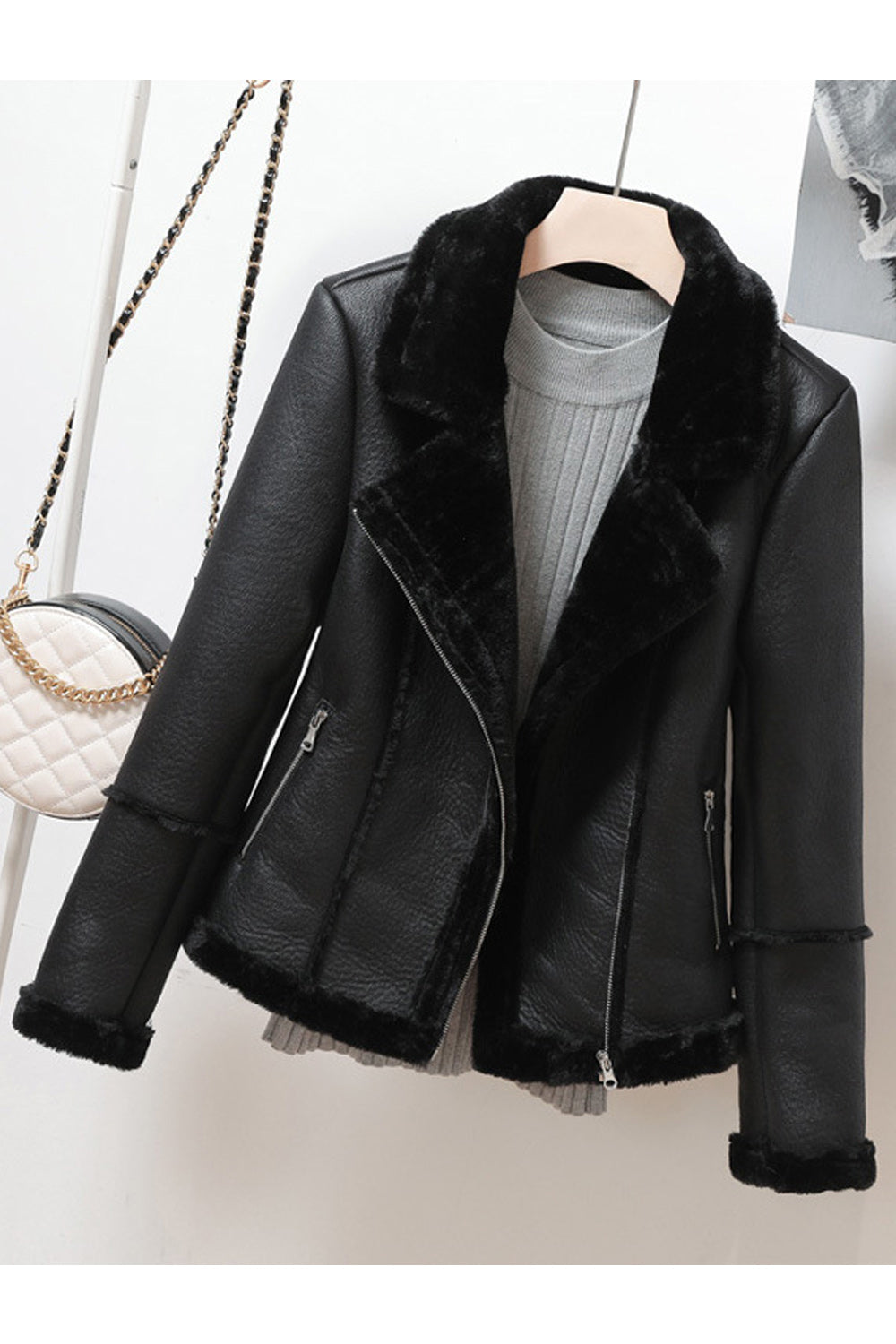 Women Slim Fit Long Sleeve Comfortable PU Leather Jacket - WJK89482