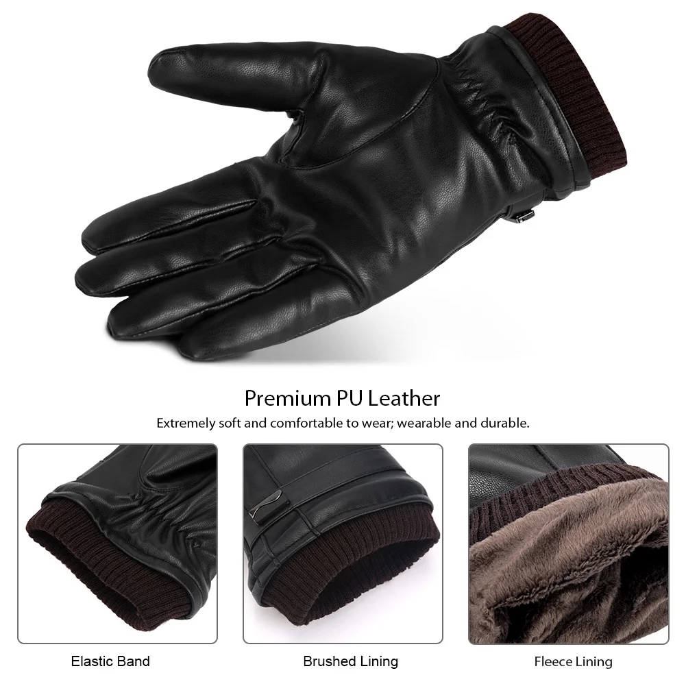 Men PU Leather Warm Anti-slip Touchscreen Gloves Cold Weather ZB089