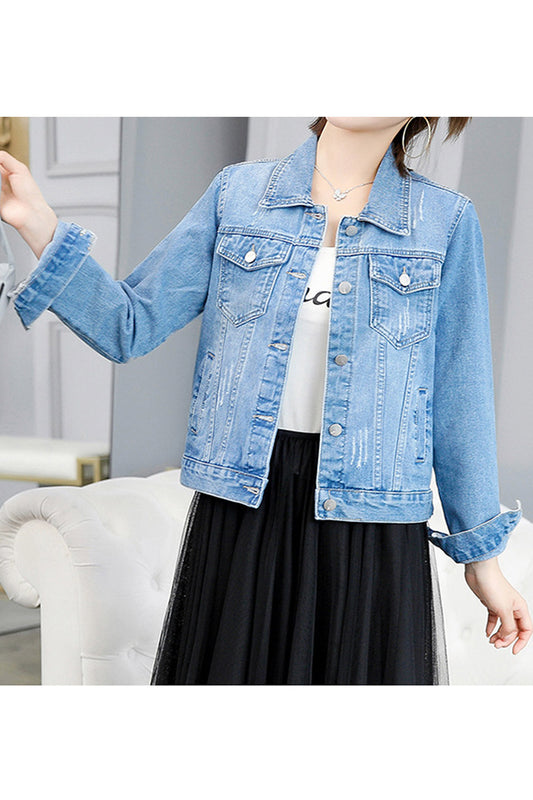 Women Outstanding Collar Neck Button Closure Smartly Stitched Fashionic Denim Jacket - WDMJK107084