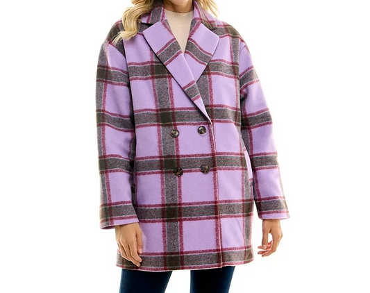 Women's Brushed Twill Plaid Coat, Sizes XS-3X