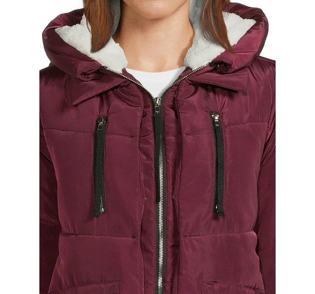 Women's Puffer Coat with Faux Sherpa Lined Hood