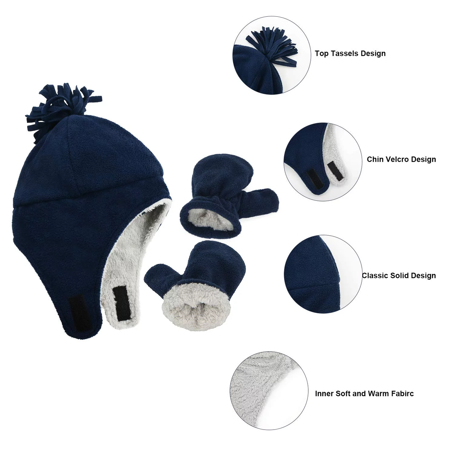 Baby Toddler Winter Hat and Glove Set Sherpa Lined Warm Fleece Earflap Beanie Hat ZB127