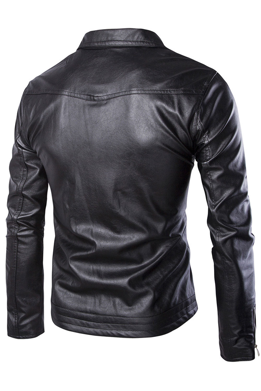 Men Thick Side Zipper Leather Jacket - C4387KMJK