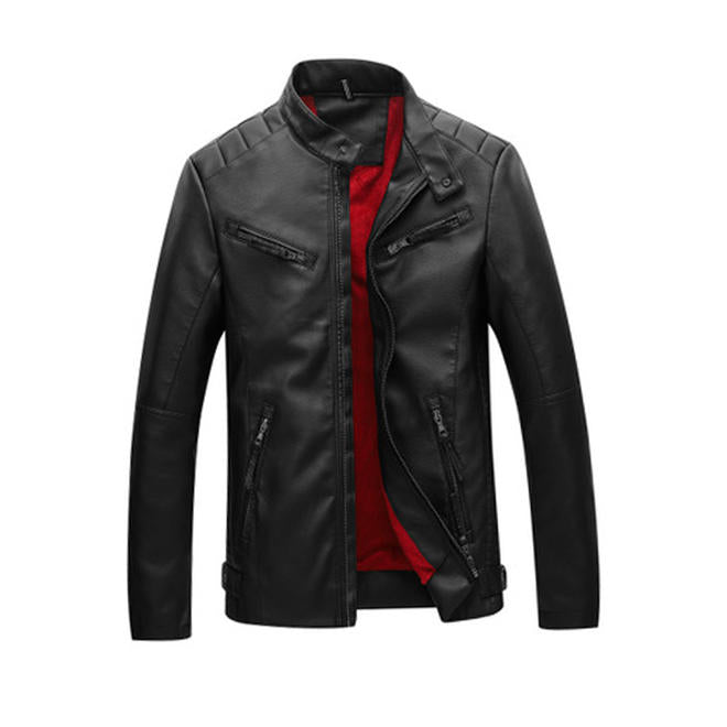 Men Hood Neck Winter & Autumn Season Long Sleeve Pocket Styling Cozy Windproof PU Leather Jacket     MWJK90511
