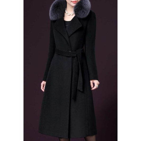 Women Elegant Slim Fit Button Closure Collar Neck Long Coat - WCT29091