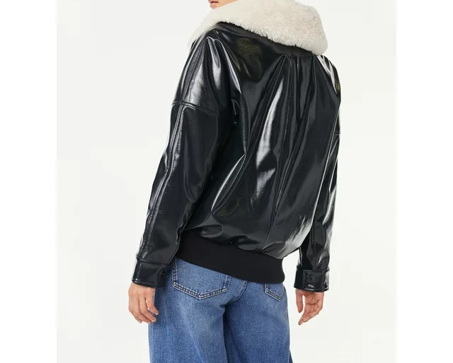 Women's Faux Leather Jacket with Faux Collar
