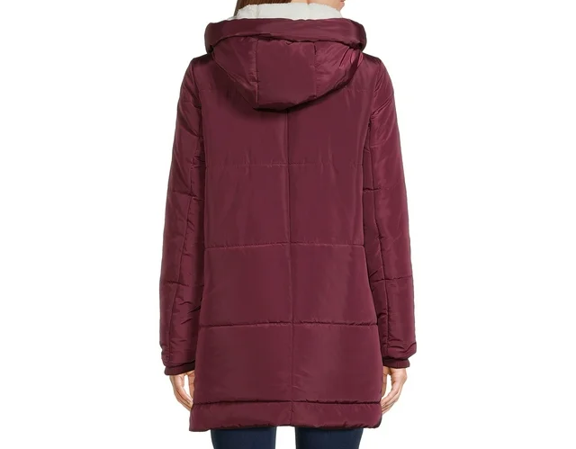 Women's Puffer Coat with Faux Sherpa Lined Hood