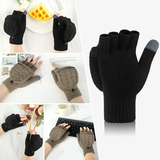 Women Winter Gloves Warm Knit Flip Mittens Fingerless Gloves 2 Pairs Set ZB114