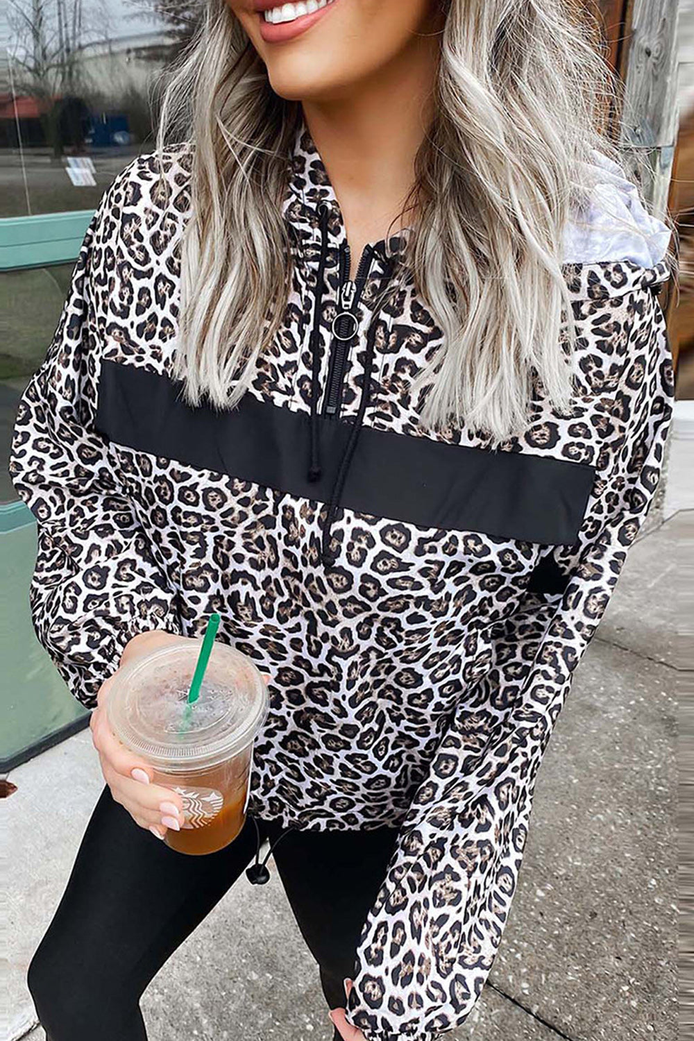 Women Stylish Leopard Printed Loose Style Long Sleeve Charming Hoodie - WH86584