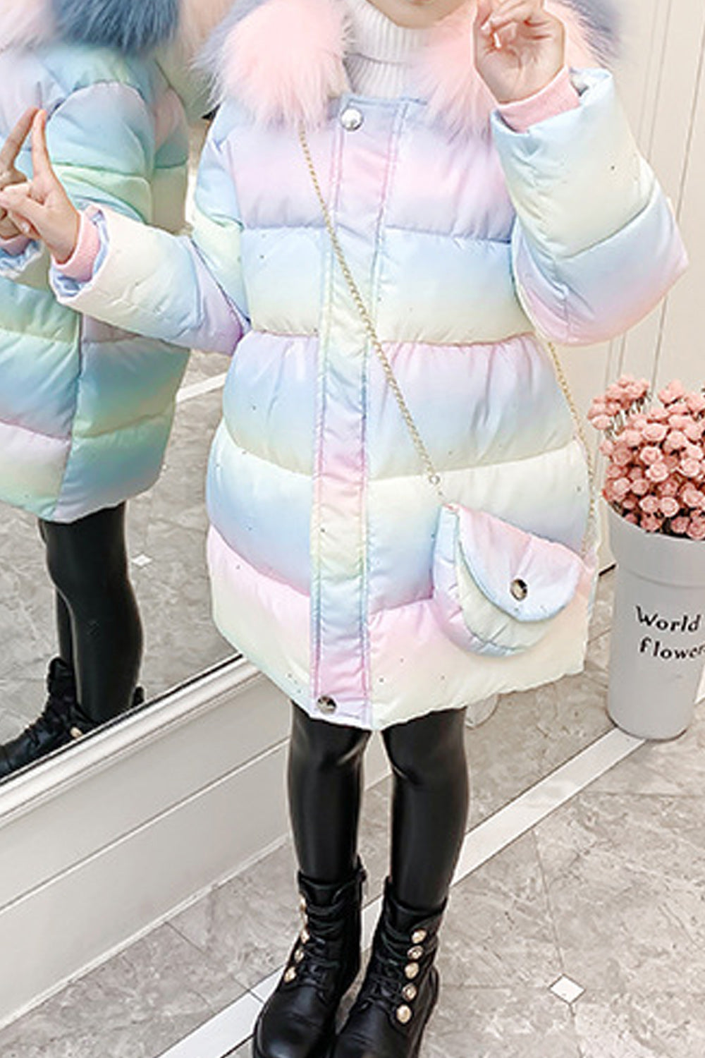 Kids Girls Thick Winter Season Long Sleeve Zipper Closure Hooded Padded Jacket - KGJC42246