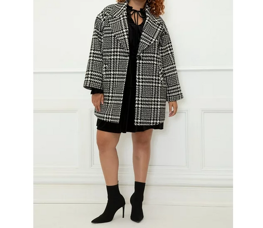 Women's Plus Size Front button closure Houndstooth Coat