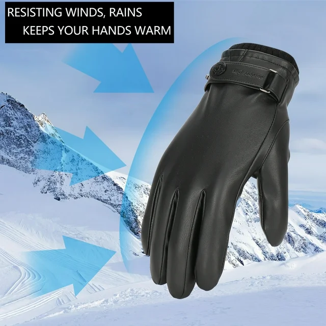Men Warm Wool Lined PU Leather Winter Gloves Touchscreen Texting Driving Gloves ZB112