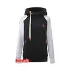 Women Contrast Color One Sleeve Drawstring Hoodie   C1685JPH