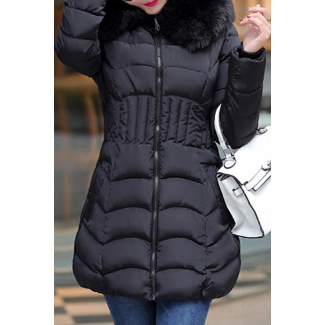 Women High Neck Solid Long Sleeve Padded Jacket - C3893TCJK