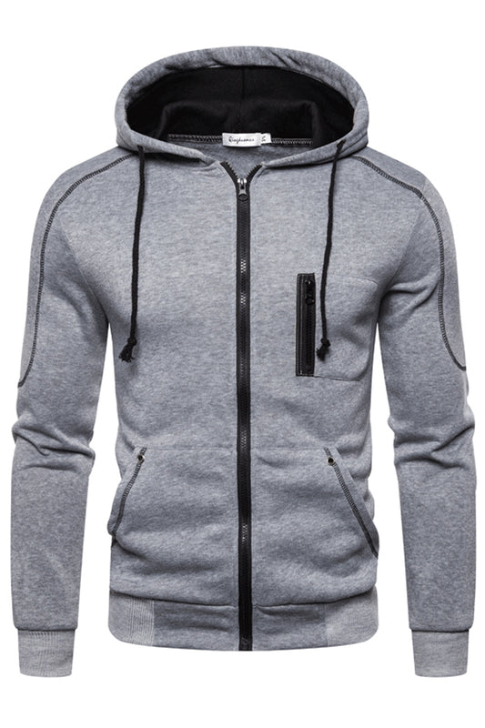 Men Awesome Solid Colored Pocket Styled Thick Long Sleeve Drawstring Zipper Closure Winter Casual Hoodie - MH84260