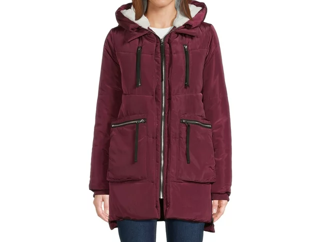 Women's Puffer Coat with Faux Sherpa Lined Hood